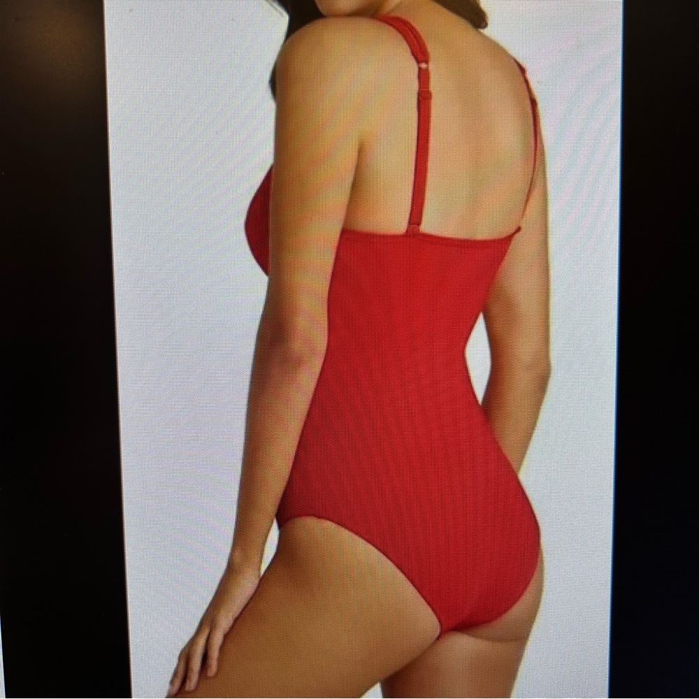 Sea Level Swim Spliced Plunge One Piece Red 8 - Picture 2 of 9